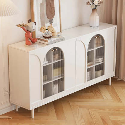 Classic White Wood Sideboard with Glass Doors — Black
