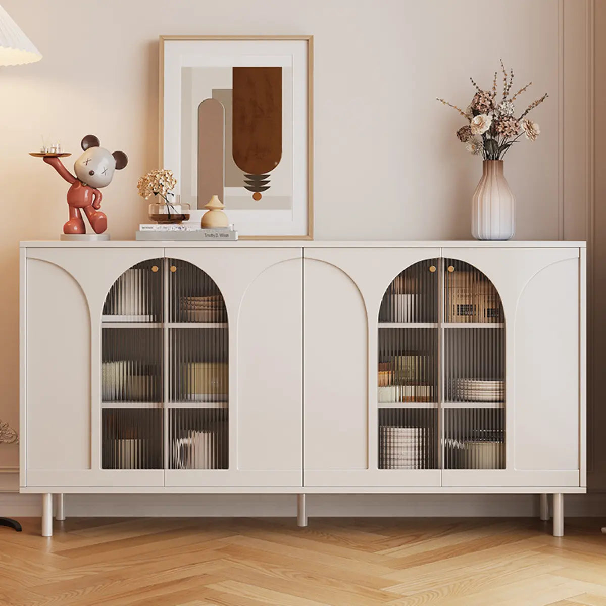 Classic White Wood Sideboard with Glass Doors — Black