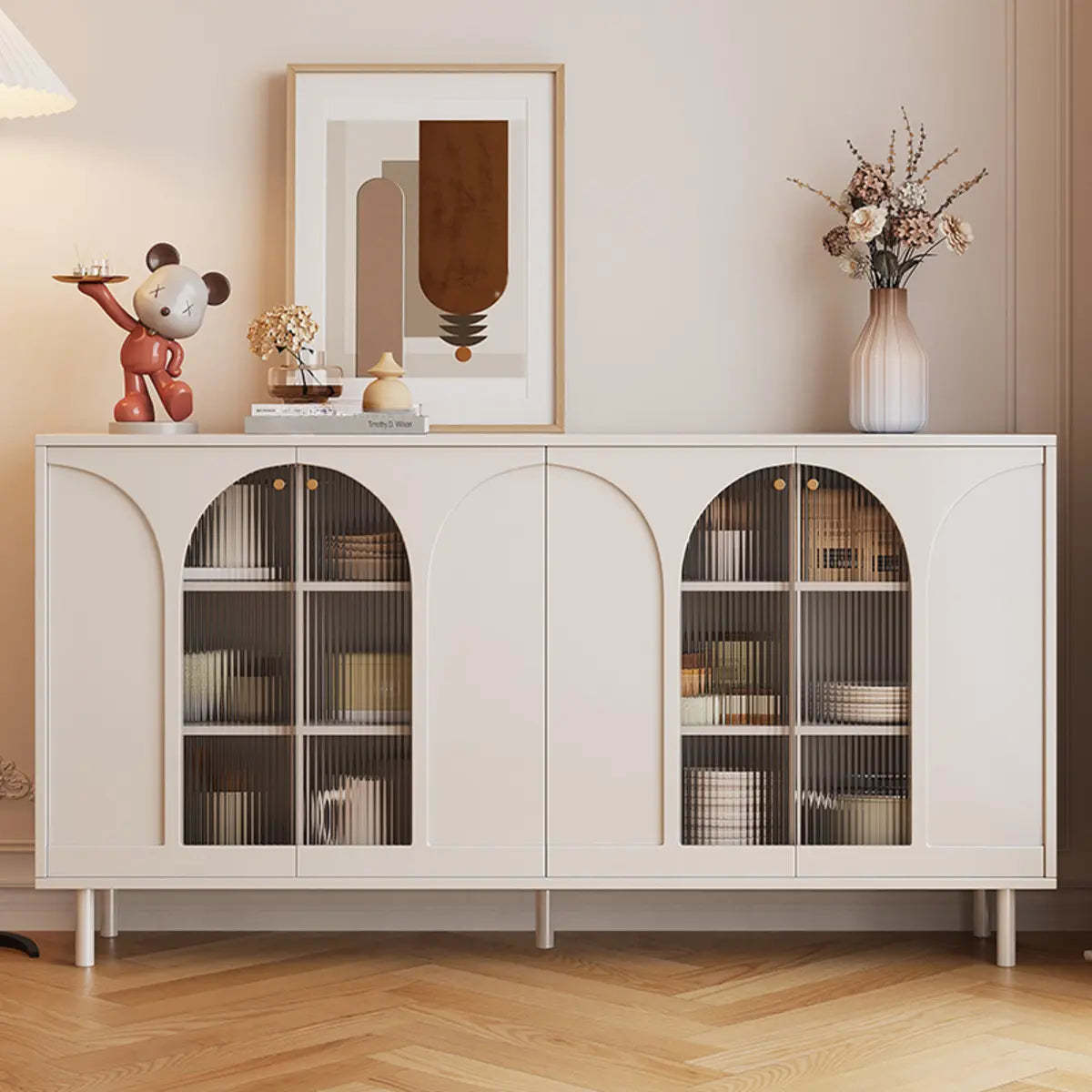 Classic White Wood Sideboard with Glass Doors — Black