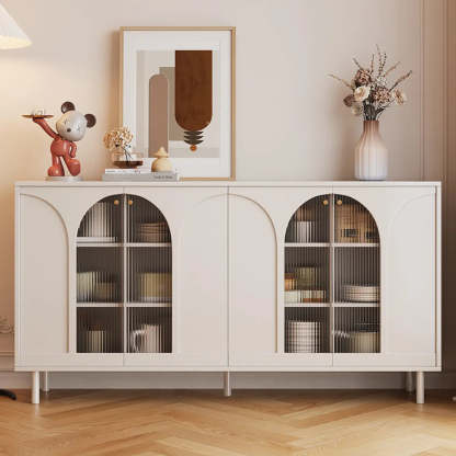 Classic White Wood Sideboard with Glass Doors — Black