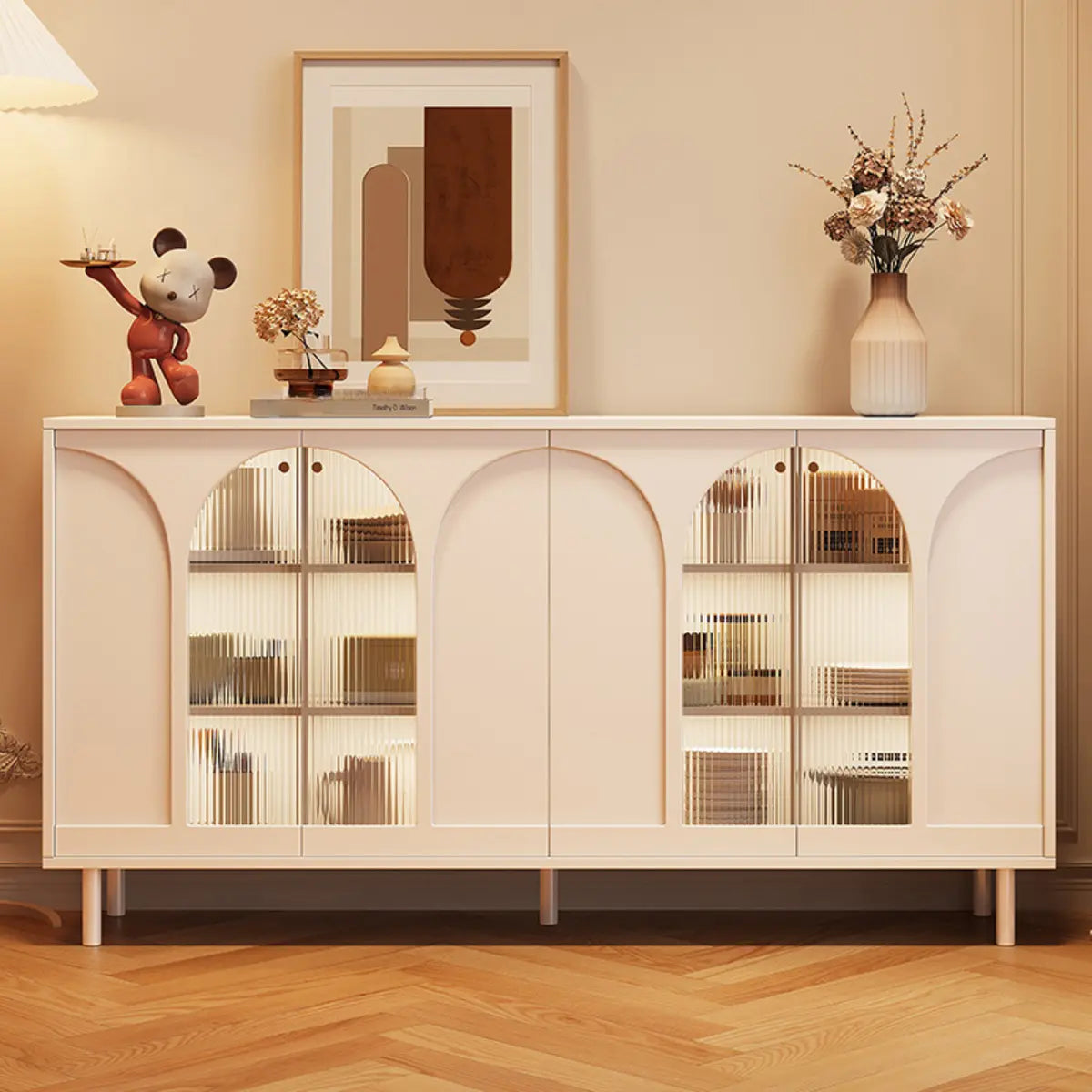 Classic White Wood Sideboard with Glass Doors — Black