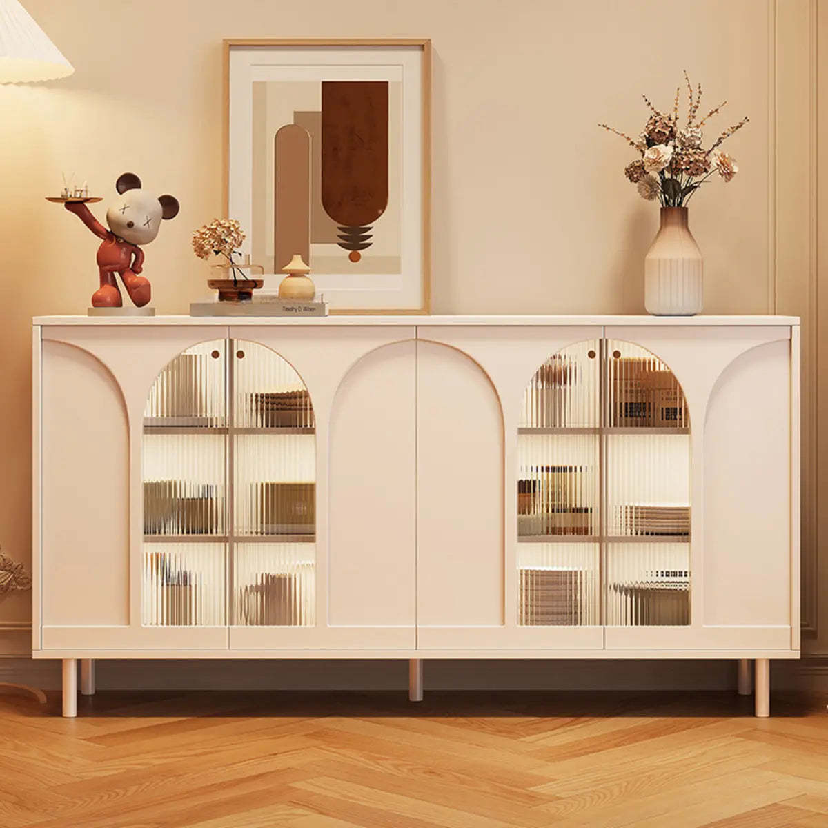 Classic White Wood Sideboard with Glass Doors — Black