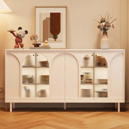 Classic White Wood Sideboard with Glass Doors — Black
