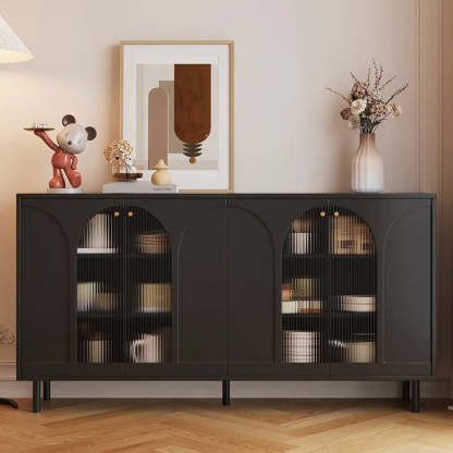 Classic White Wood Sideboard with Glass Doors — Black