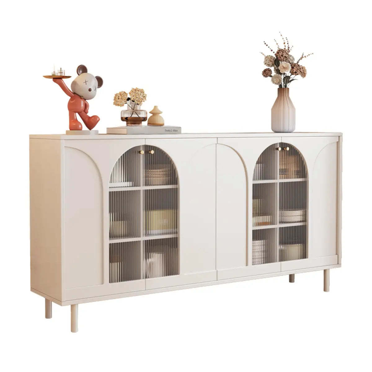 Classic White Wood Sideboard with Glass Doors — Black