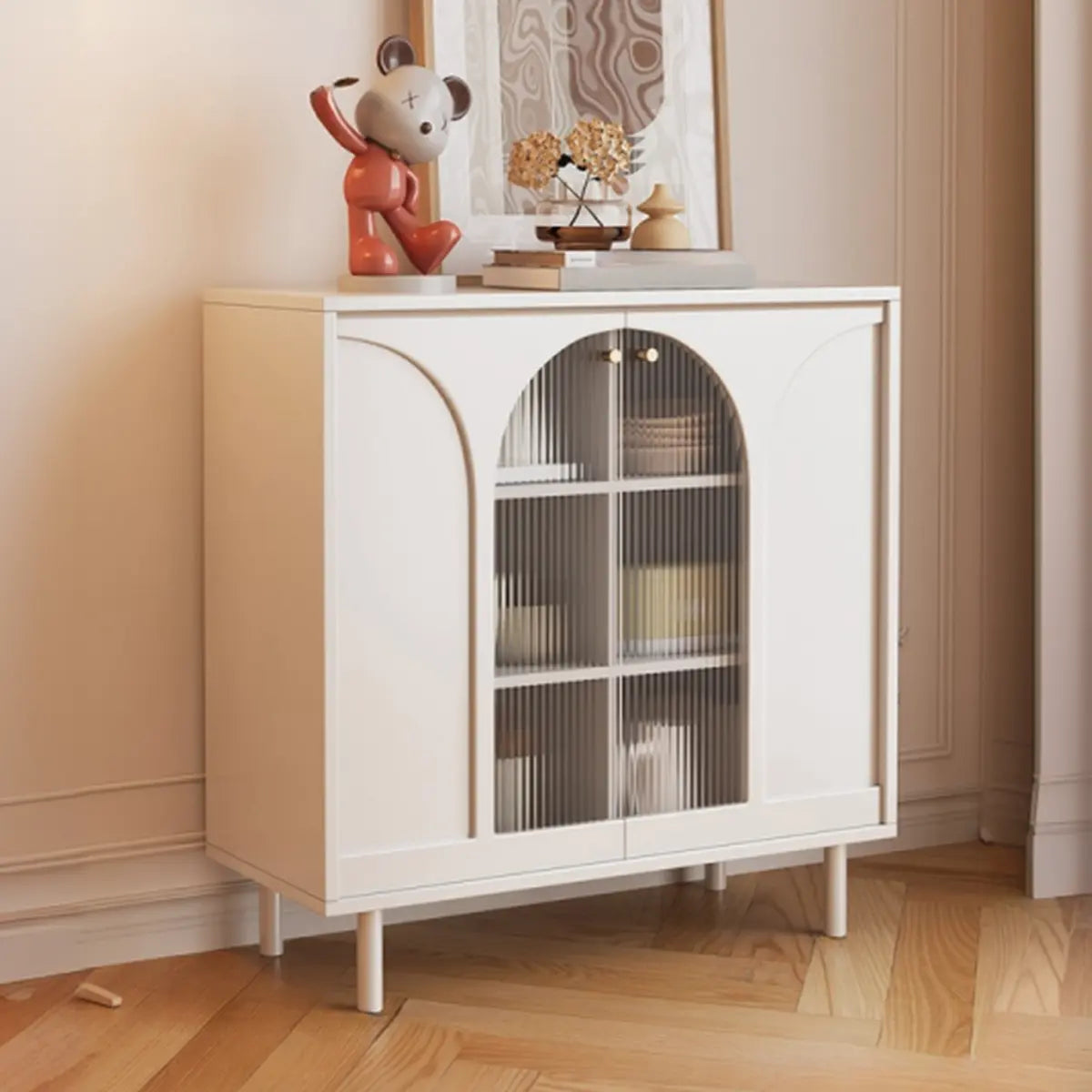 Classic White Wood Sideboard with Glass Doors — White