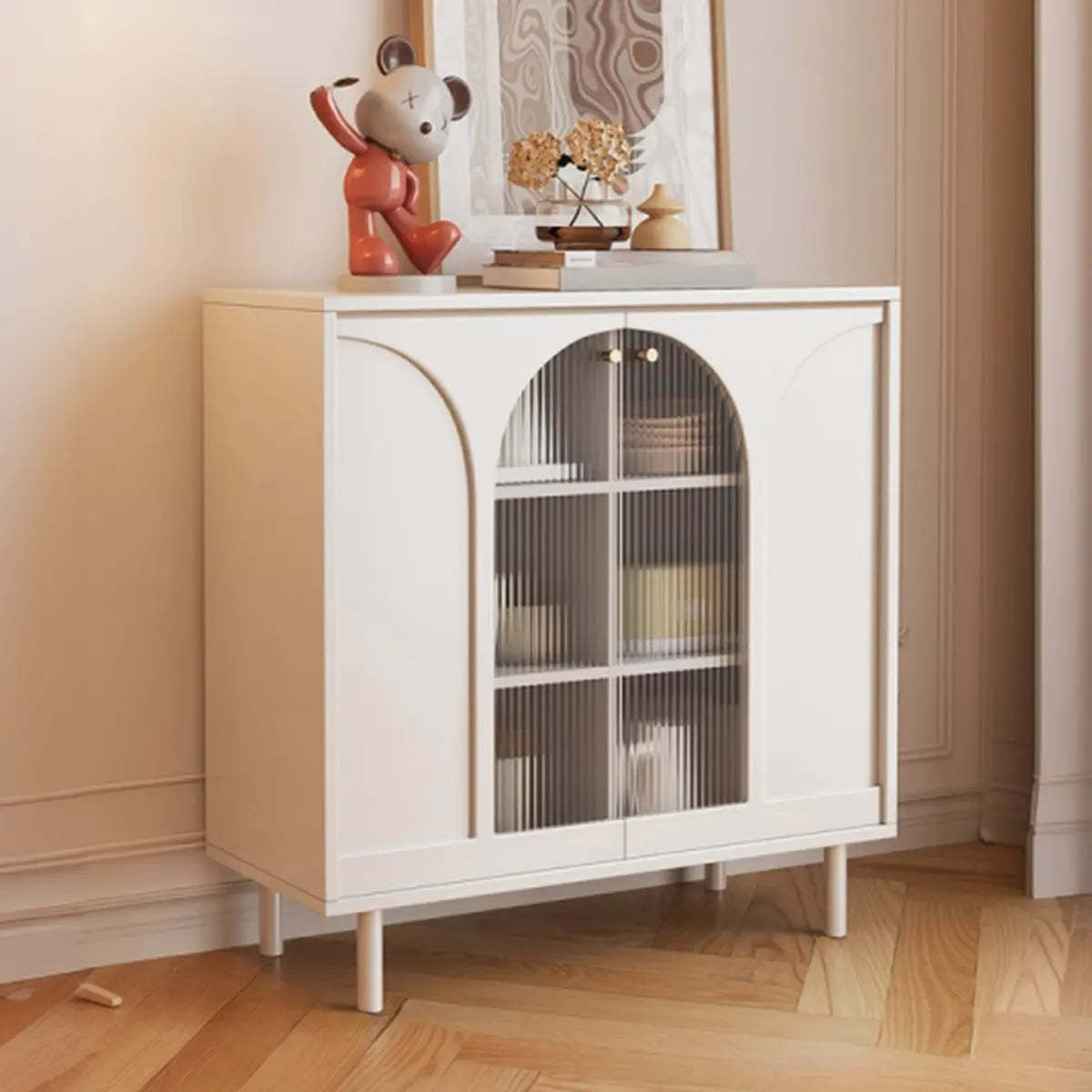 Classic White Wood Sideboard with Glass Doors — White