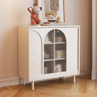 Classic White Wood Sideboard with Glass Doors — White