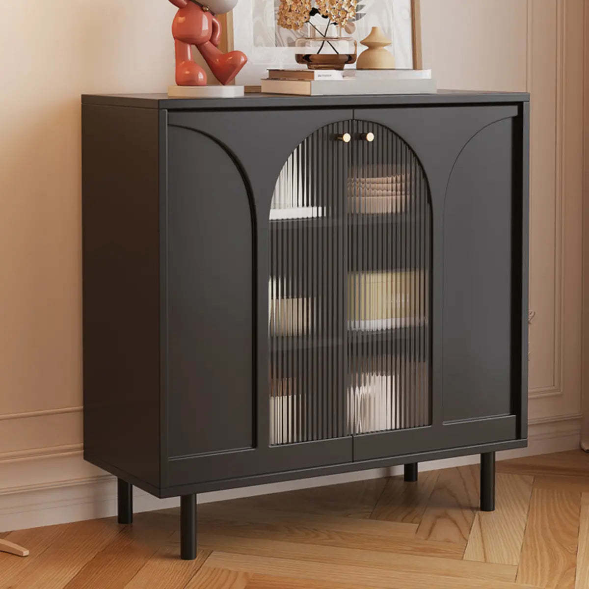 Classic White Wood Sideboard with Glass Doors — White