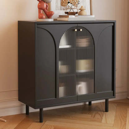 Classic White Wood Sideboard with Glass Doors — White