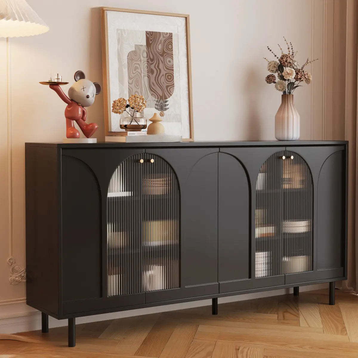 Classic White Wood Sideboard with Glass Doors — White