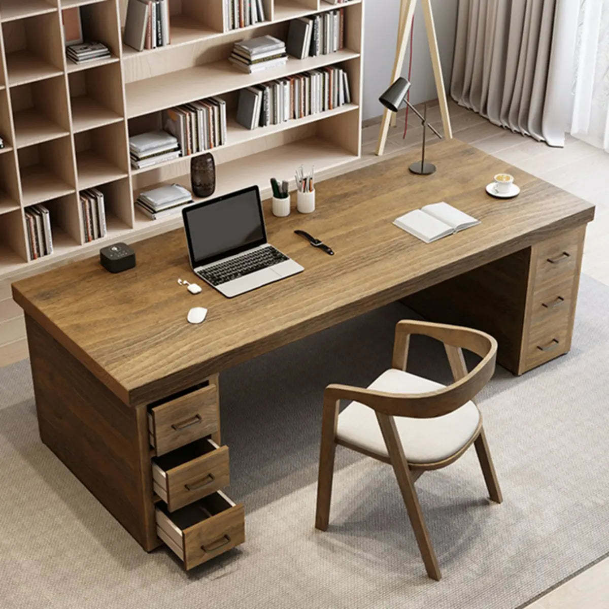 Classic Wooden Drawer Double Writing Desk — 3 / Without Chairs