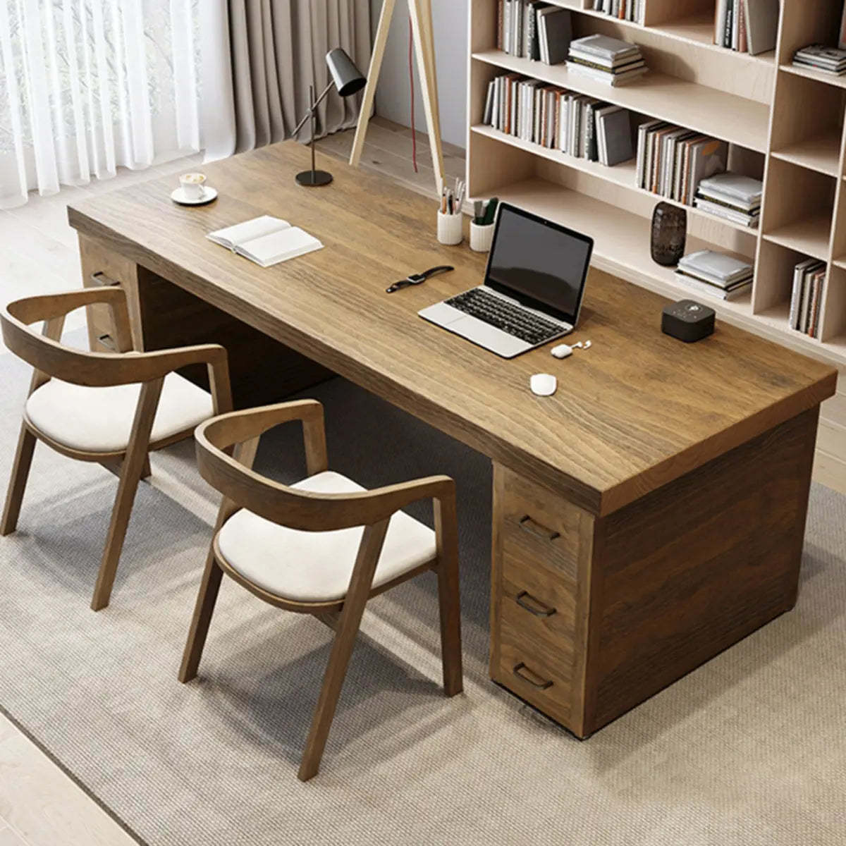 Classic Wooden Drawer Double Writing Desk — 3 / Without Chairs