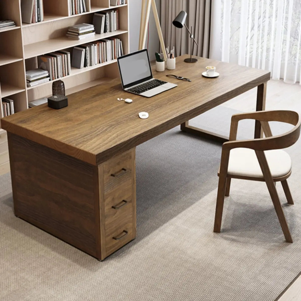 Classic Wooden Drawer Double Writing Desk — 3 / Without Chairs