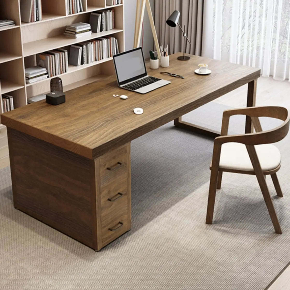 Classic Wooden Drawer Double Writing Desk — 3 / Without Chairs