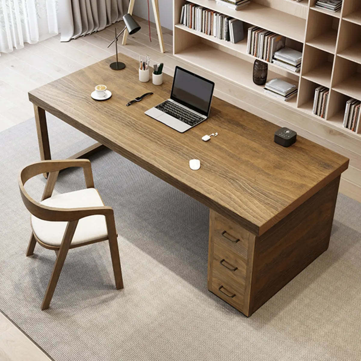 Classic Wooden Drawer Double Writing Desk — 3 / Without Chairs