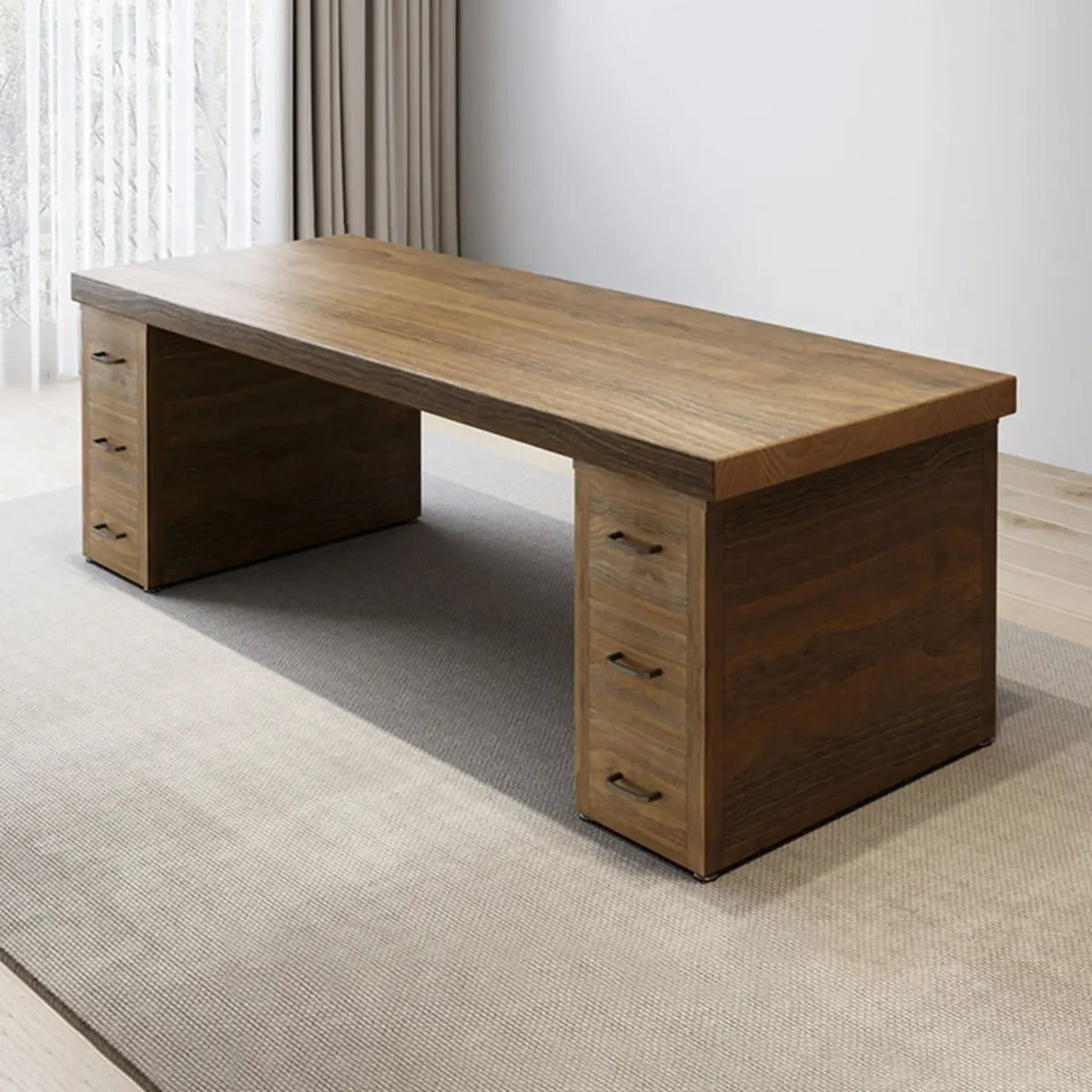 Classic Wooden Drawer Double Writing Desk — 3 / Without Chairs