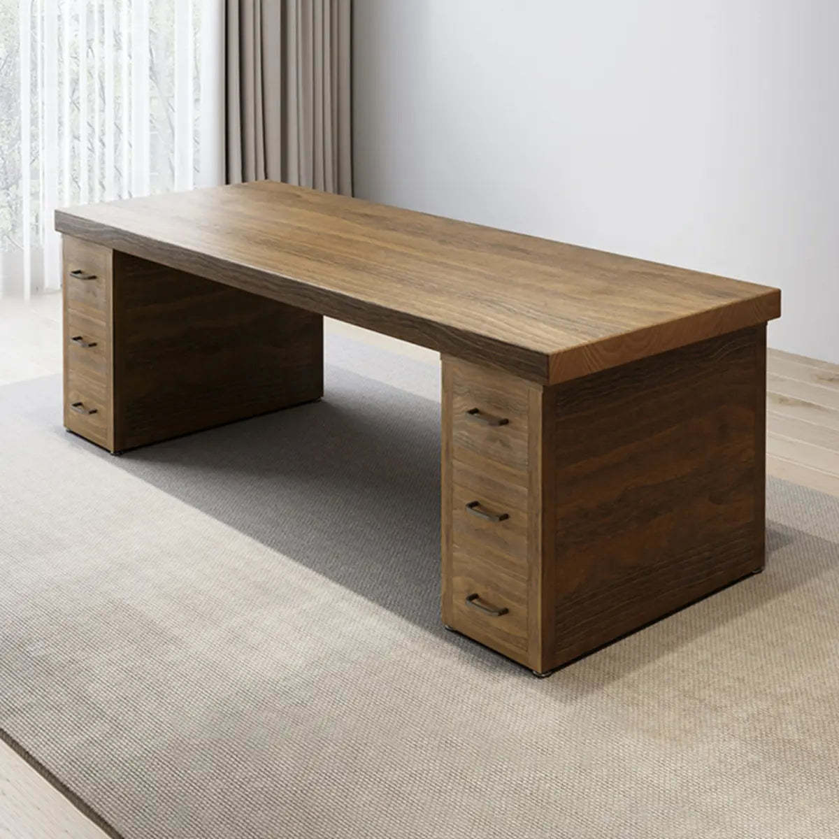 Classic Wooden Drawer Double Writing Desk — 3 / Without Chairs