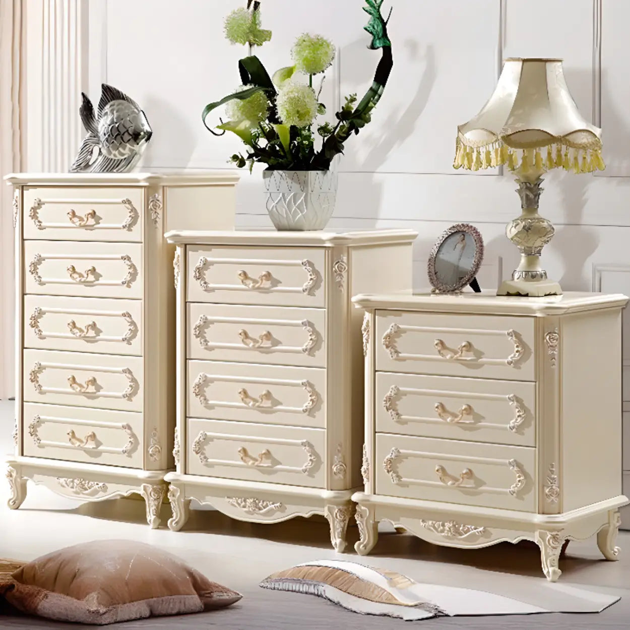 Classical Cream Vertical Wooden Chest — 3