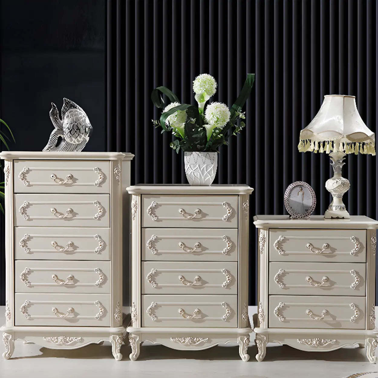 Classical Cream Vertical Wooden Chest