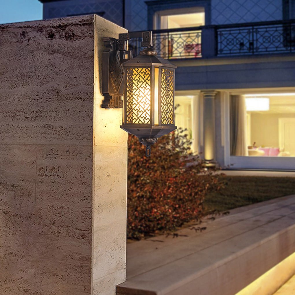 Classical Hollow Pattern Outdoor Waterproof Wall Lamp for Villa Courtyard Corridor-Lighom