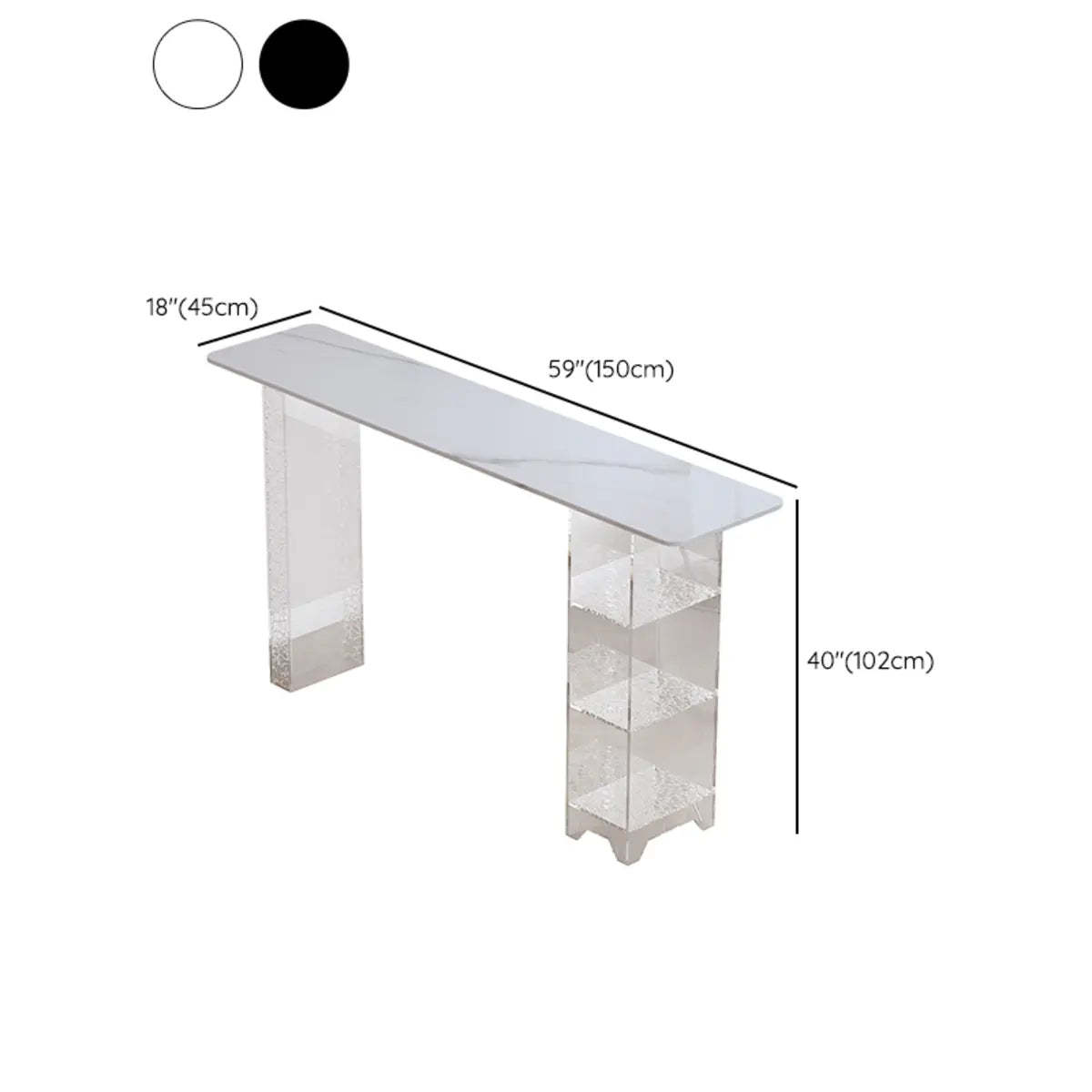 Clear Acrylic Shelf Black Rectangular Slate Bar Table — Without Chairs / White