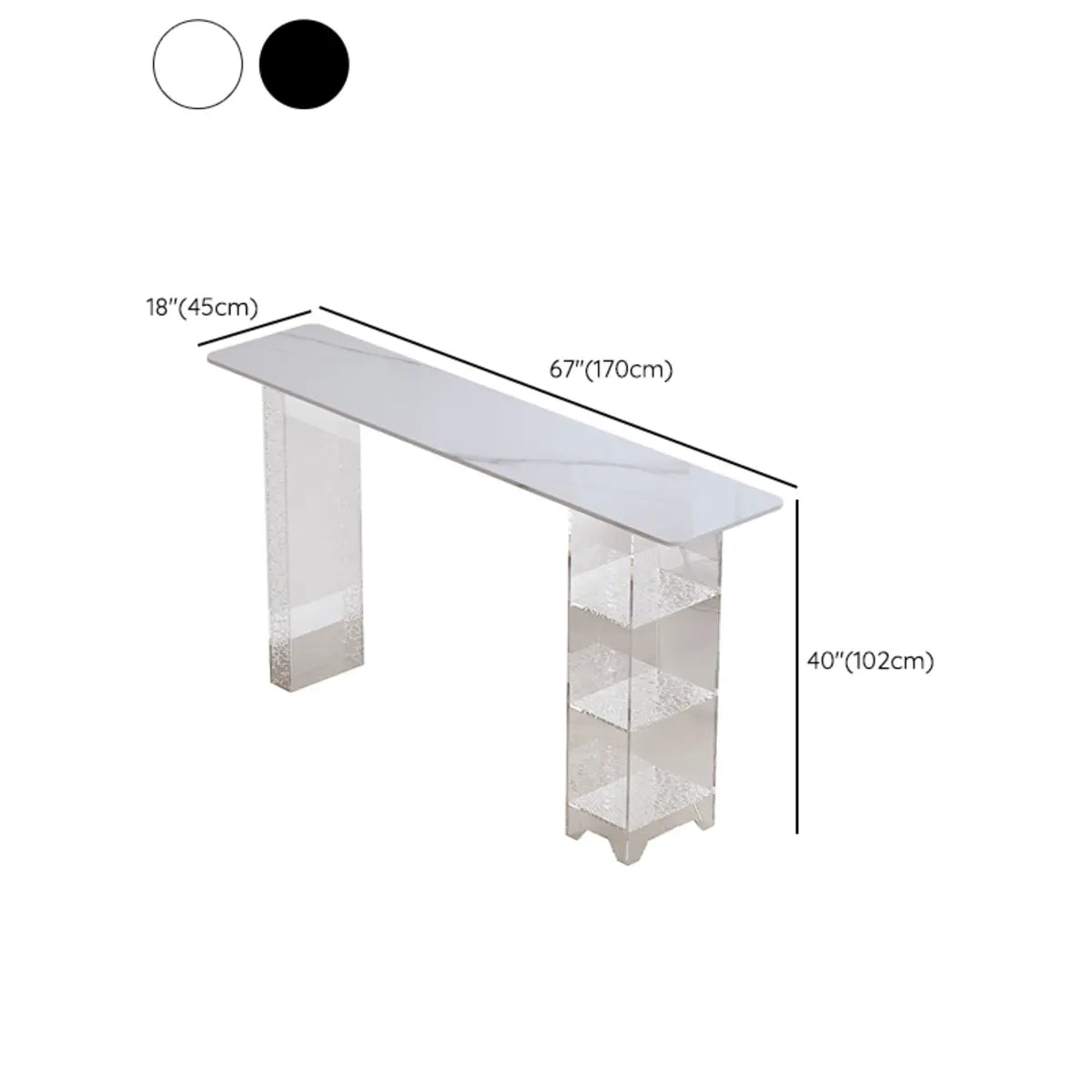 Clear Acrylic Shelf Black Rectangular Slate Bar Table — Without Chairs / White
