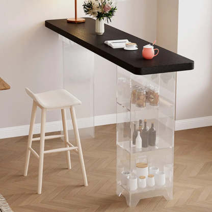 Clear Acrylic Shelf Black Rectangular Slate Bar Table — Without Chairs / Black