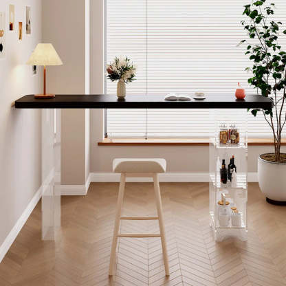 Clear Acrylic Shelf Black Rectangular Slate Bar Table — Without Chairs / White