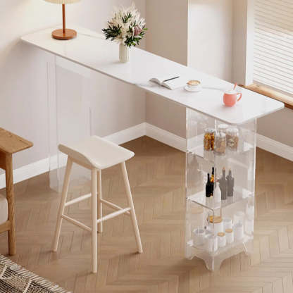 Clear Acrylic Shelf Black Rectangular Slate Bar Table — Without Chairs / White
