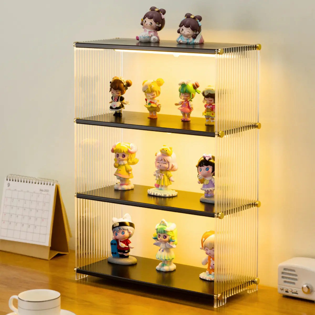 Clear Acrylic Stackable Figure Display Cabinet — Black