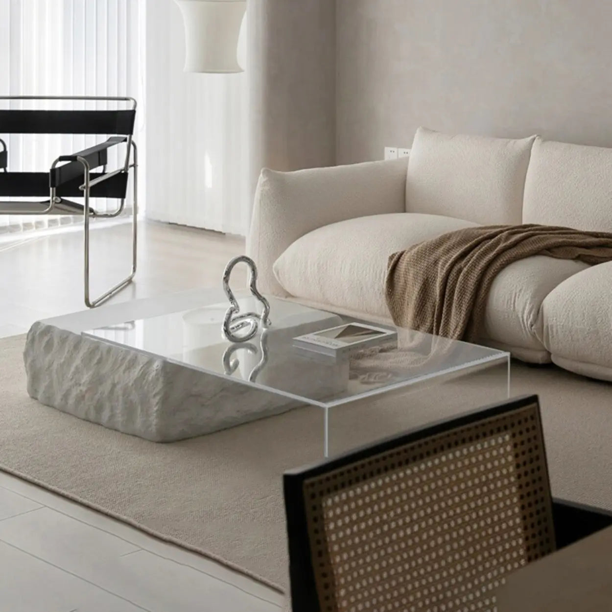 Clear Glass White Double-Pedestal Coffee Table
