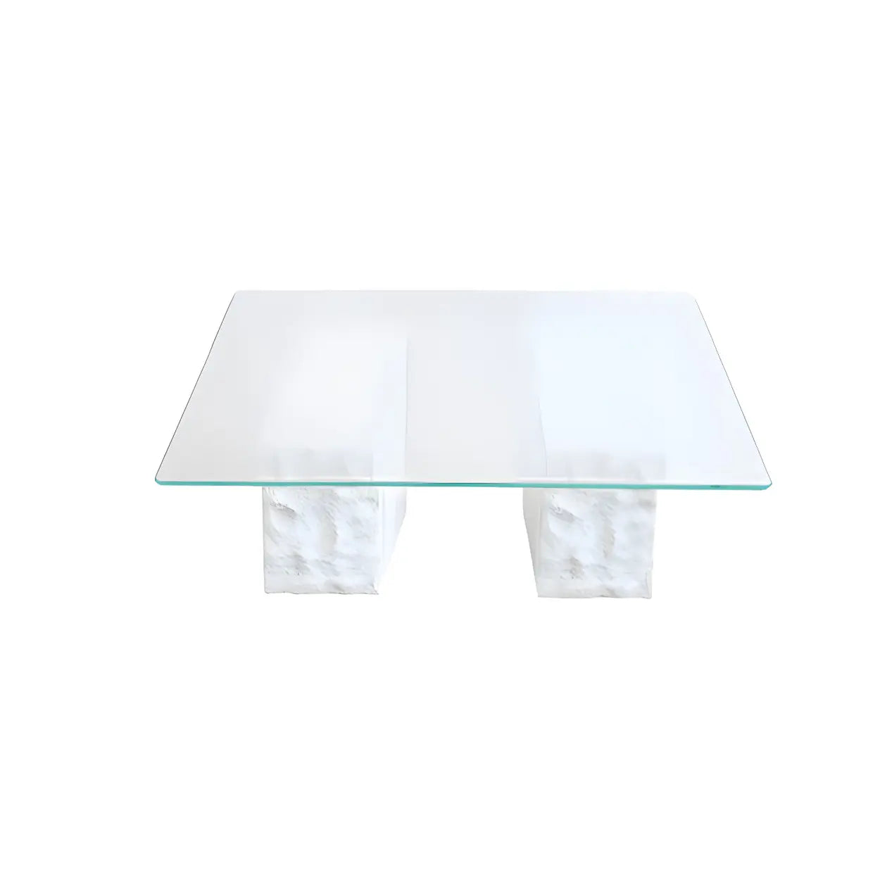 Clear Glass White Double-Pedestal Coffee Table