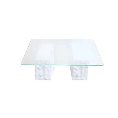 Clear Glass White Double-Pedestal Coffee Table