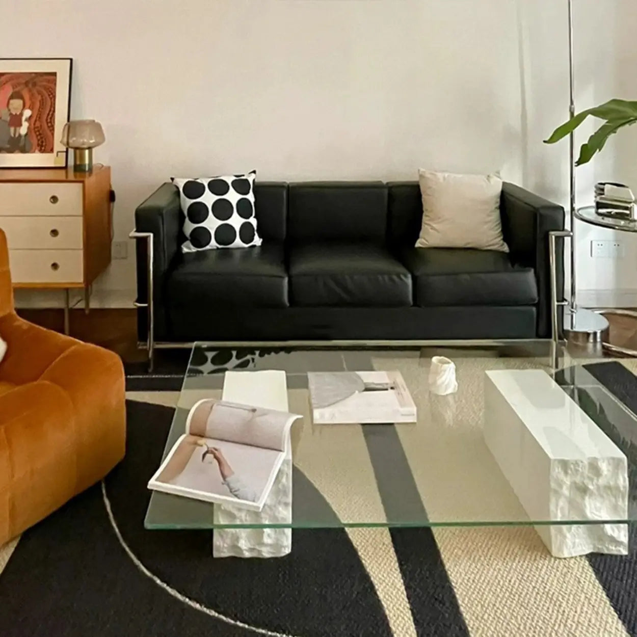 Clear Glass White Double-Pedestal Coffee Table