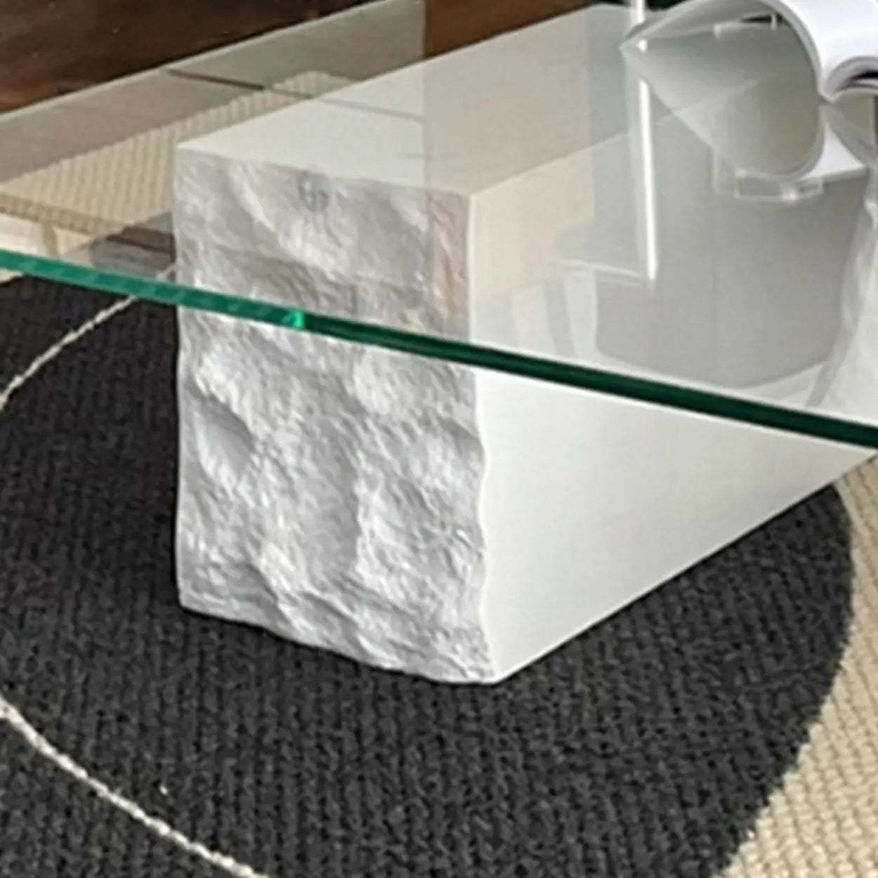 Clear Glass White Double-Pedestal Coffee Table