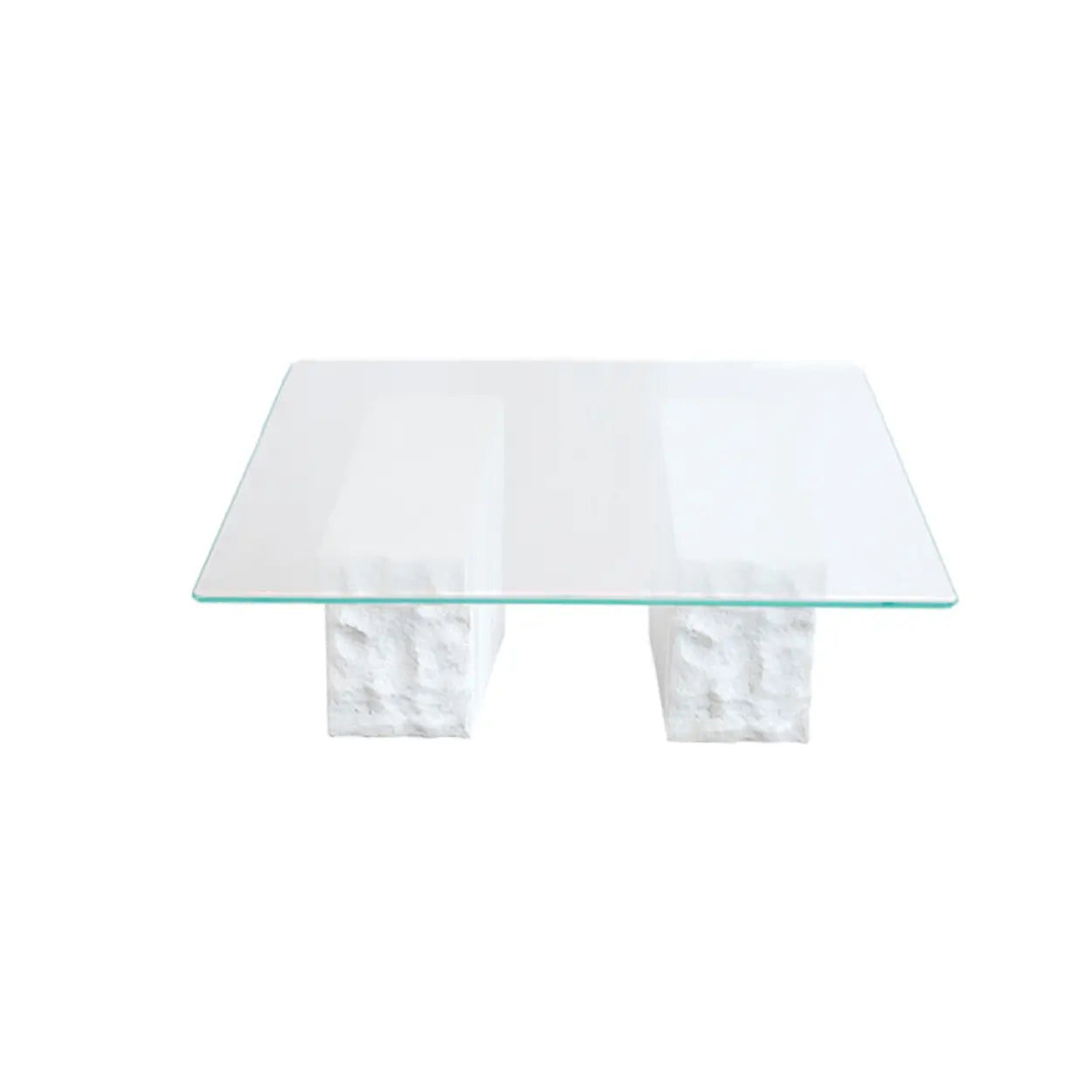 Clear Glass White Double-Pedestal Coffee Table
