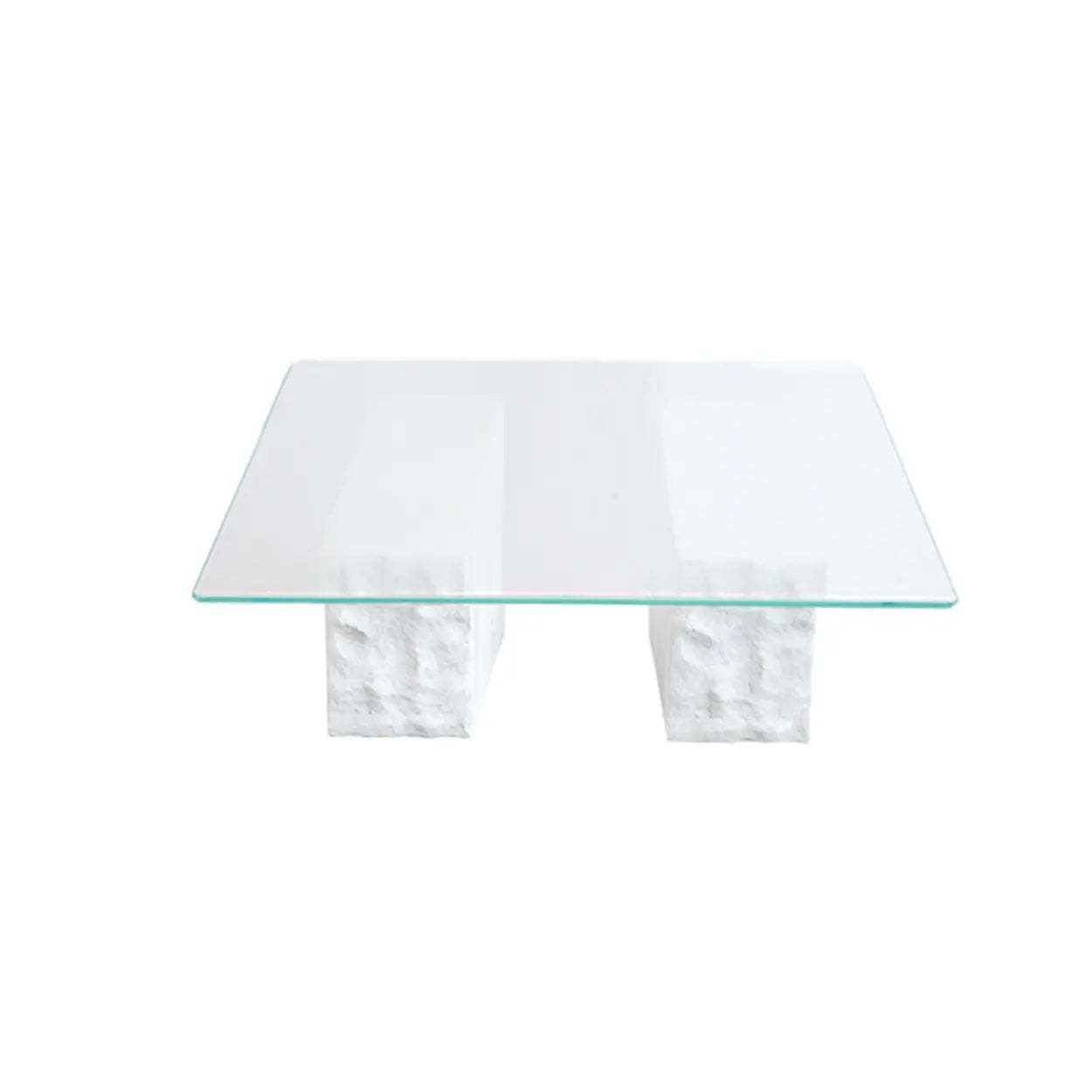 Clear Glass White Double-Pedestal Coffee Table