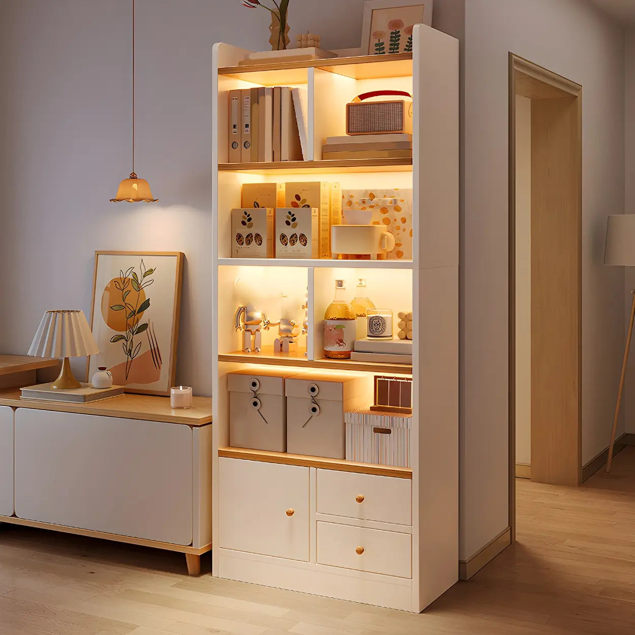 Vertical Wood Storage Bookcase — Dark Walnut