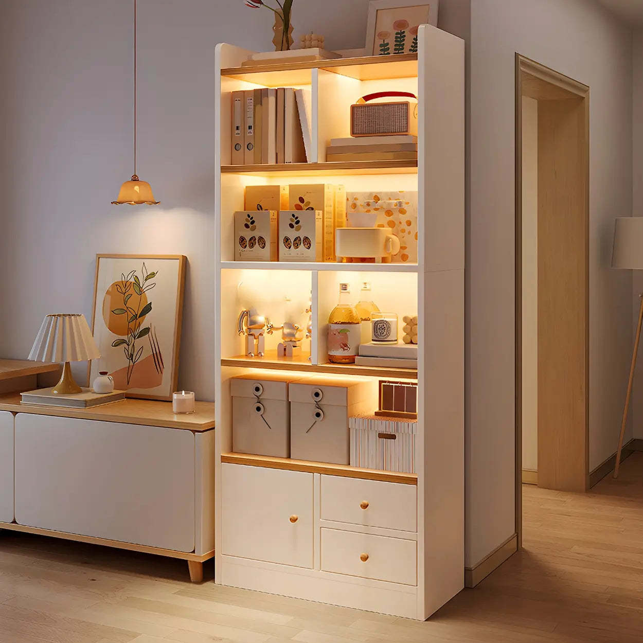 Vertical Wood Storage Bookcase — Dark Walnut