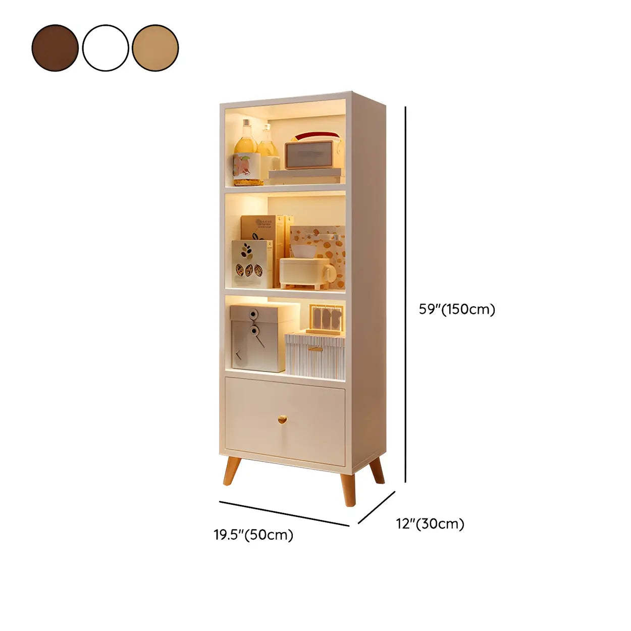 Vertical Wood Storage Bookcase — White