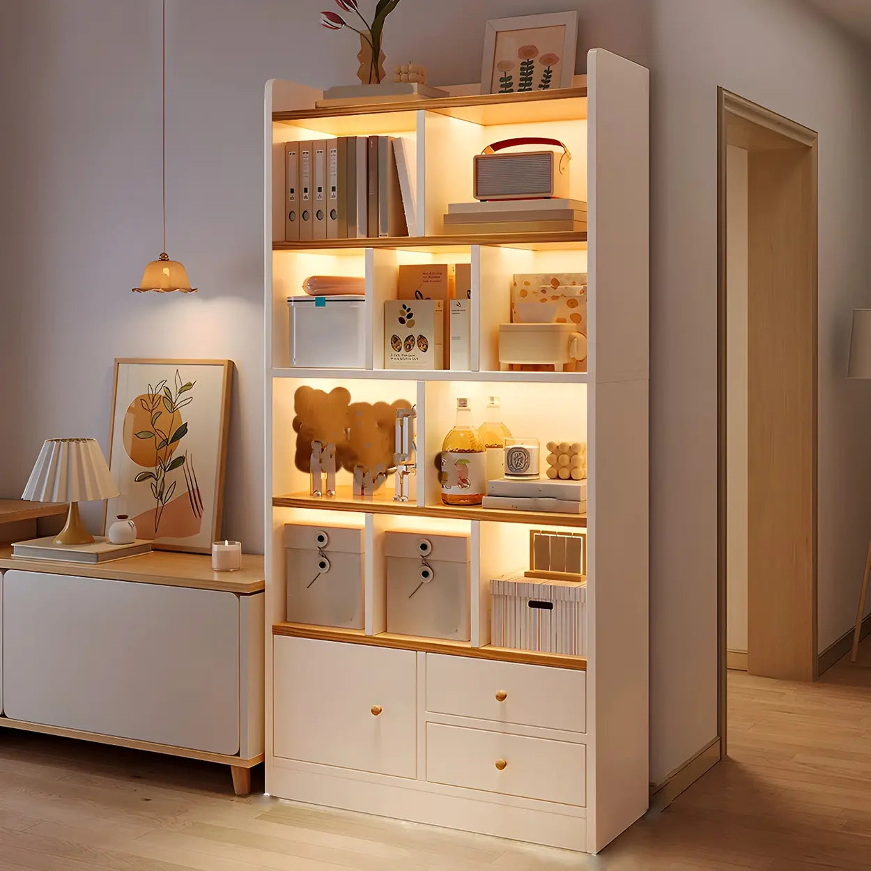 Vertical Wood Storage Bookcase — White
