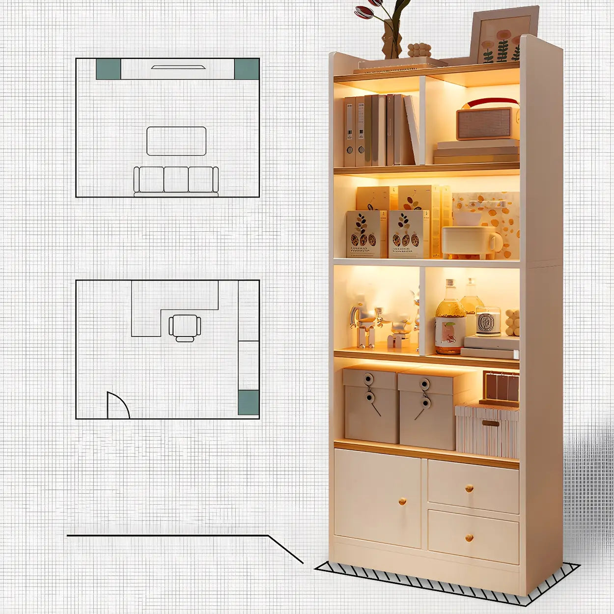 Vertical Wood Storage Bookcase — Dark Walnut