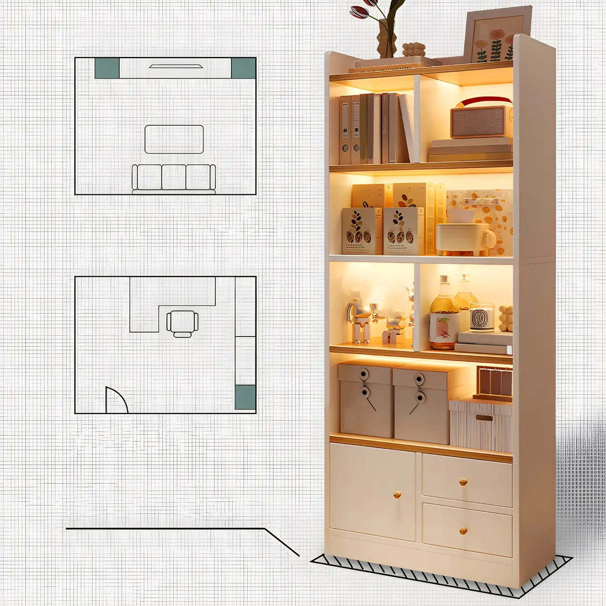 Vertical Wood Storage Bookcase — Dark Walnut