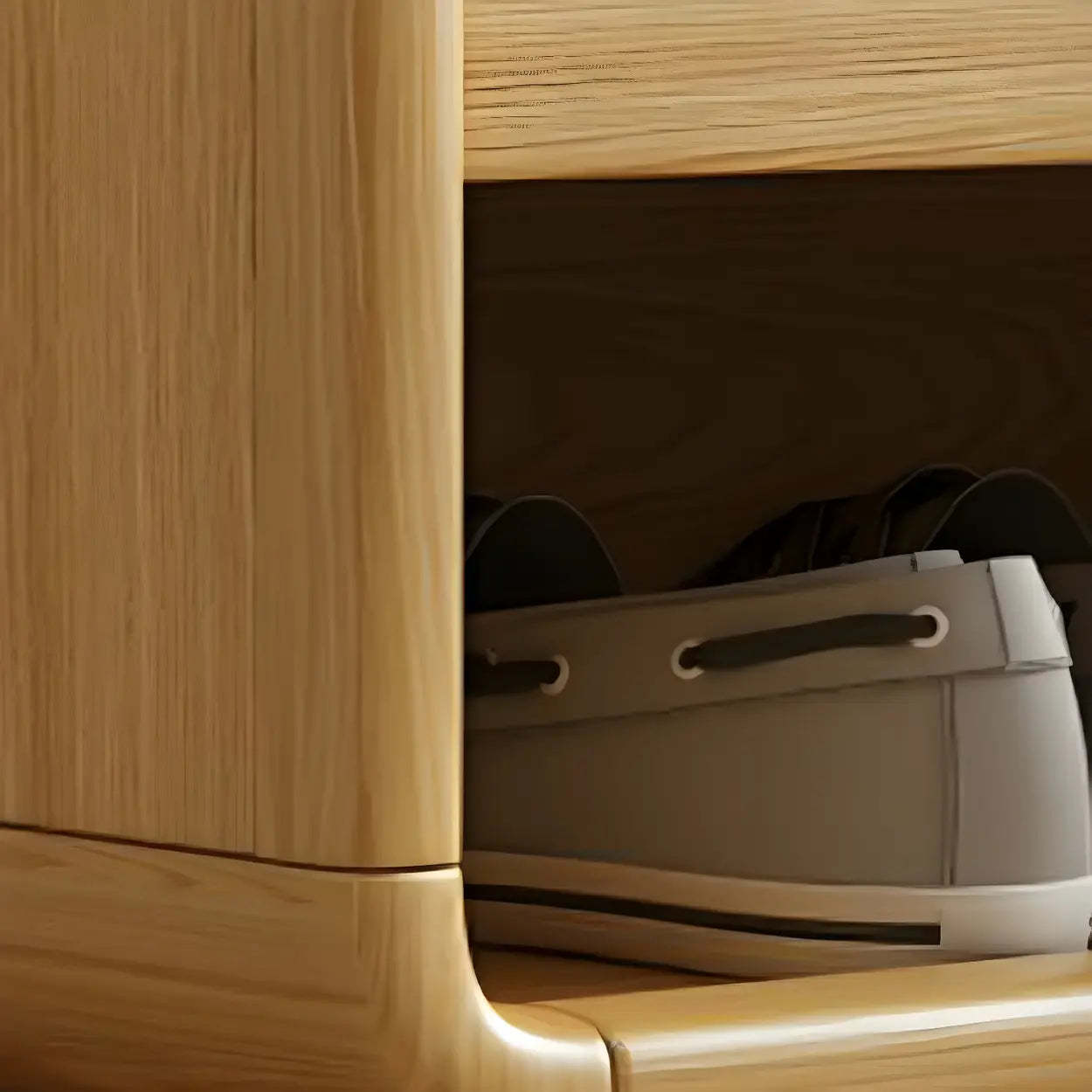 Closed-Back Oak Wood Hallway Shoe Storage with Drawers