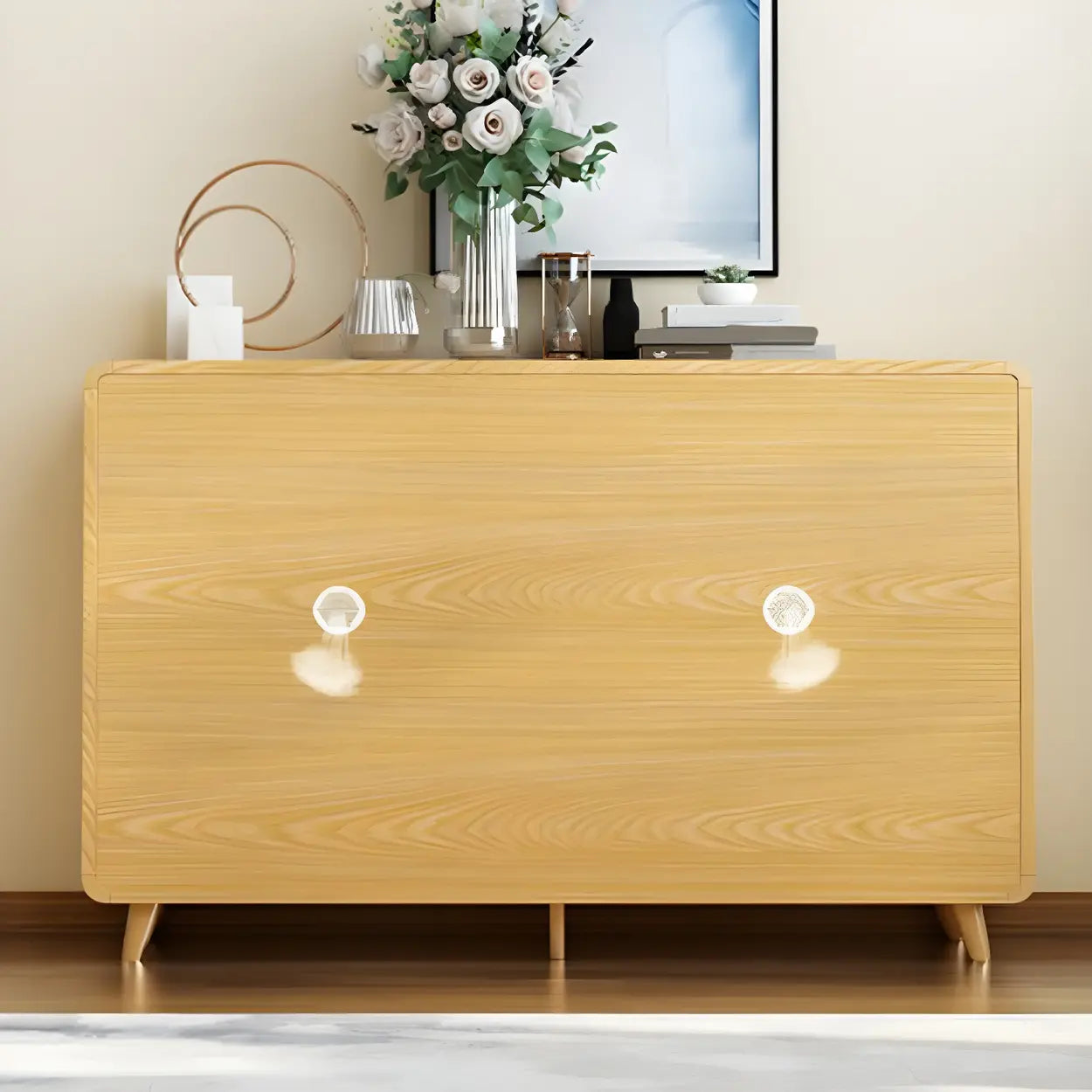 Closed-Back Oak Wood Hallway Shoe Storage with Drawers — Natural Finish