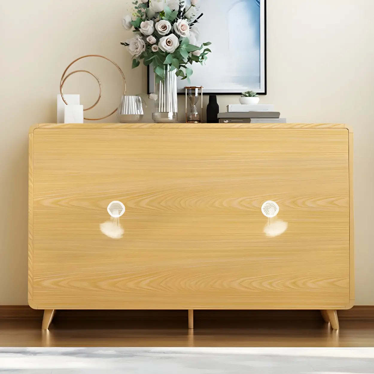Closed-Back Oak Wood Hallway Shoe Storage with Drawers — Natural Finish