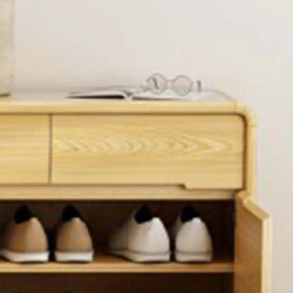 Closed-Back Oak Wood Hallway Shoe Storage with Drawers — Natural/ White