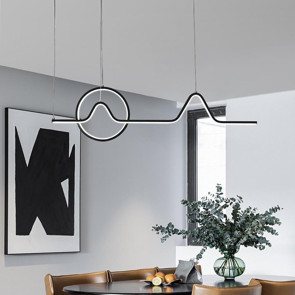 Modern waves circles black pendant lighting in synthetic — Warm White (3000K) / Brushed Gold