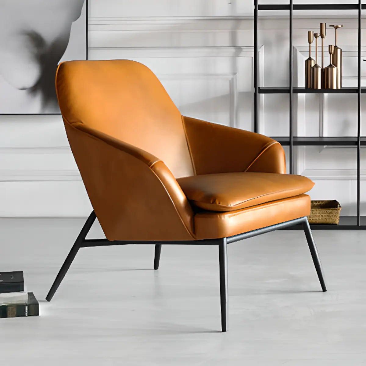 Coffee Leather Sloped Arm Chair — Sky Blue / Leather